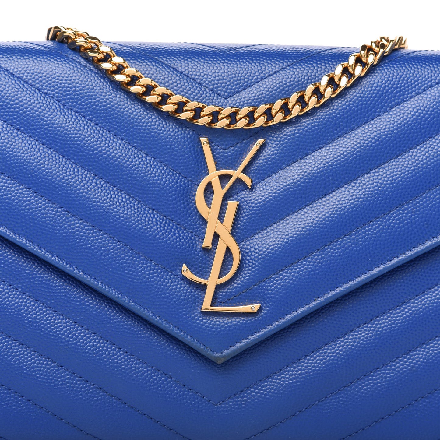 Grain De Poudre Matelasse Chevron Monogram Chain Wallet Blue Majorelle