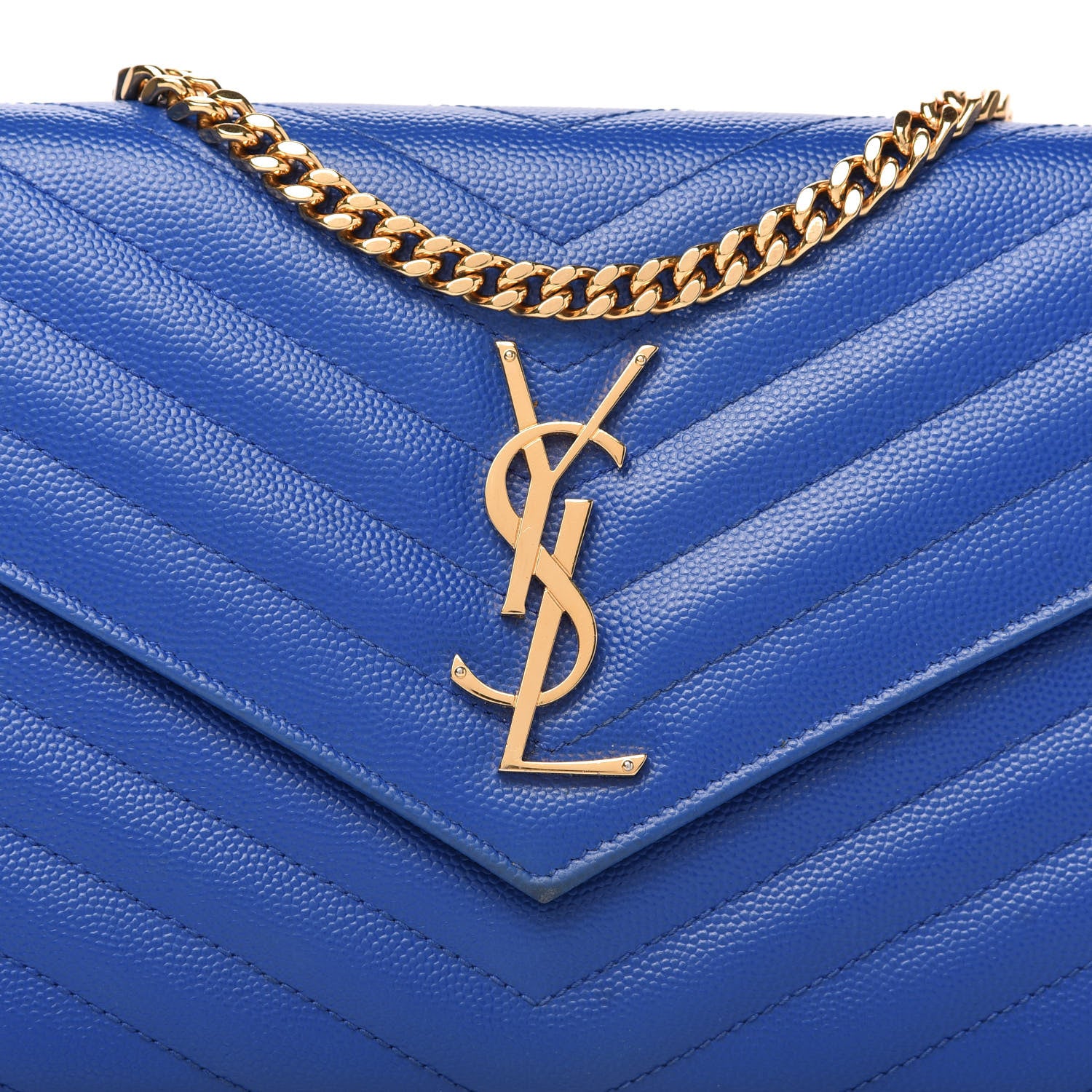 Saint Laurent Grain De Poudre Matelasse Chevron Monogram Chain Wallet Blue Majorelle 10 of 13