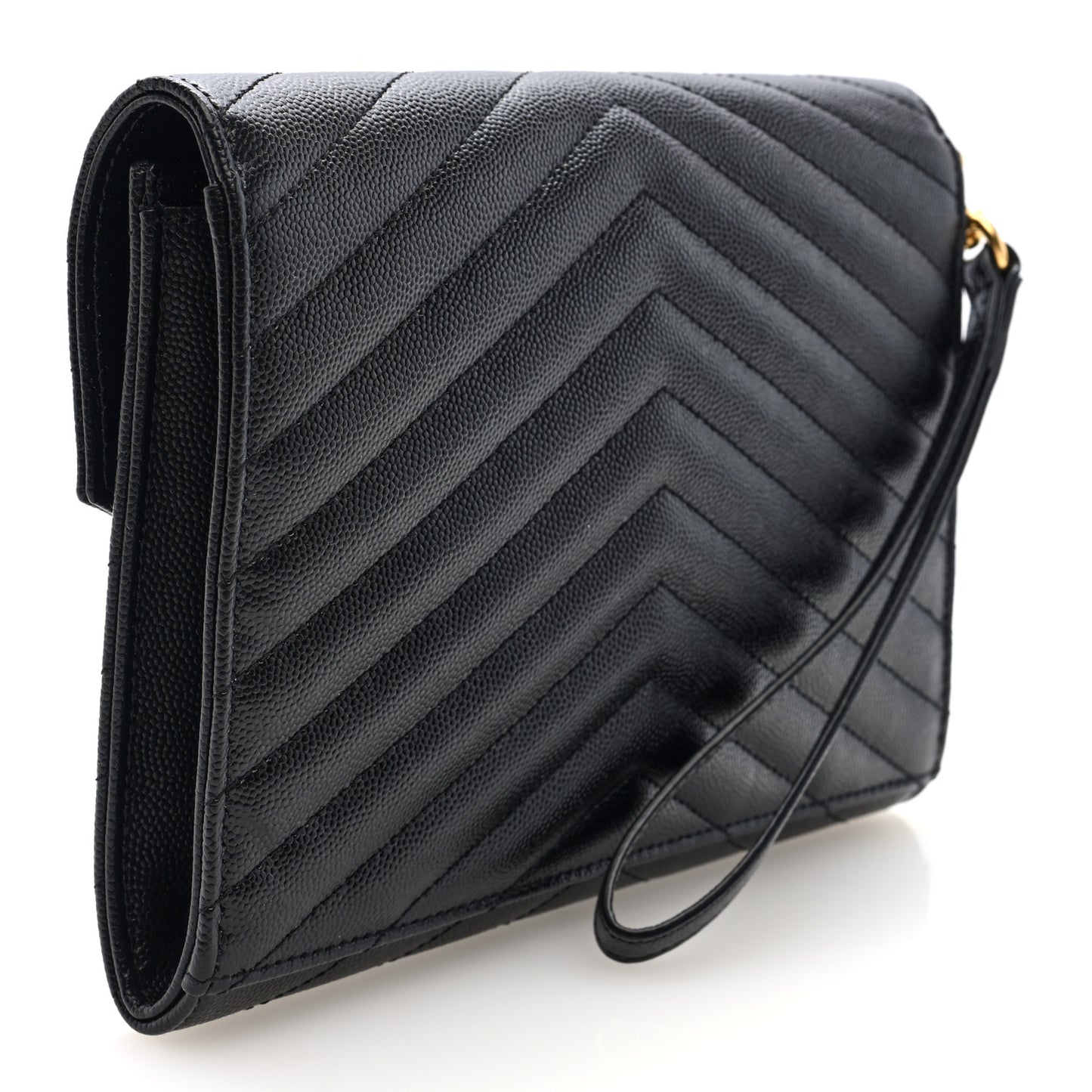Grain De Poudre Matelasse Chevron Monogram Envelope Clutch Black