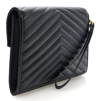 Saint Laurent Grain De Poudre Matelasse Chevron Monogram Envelope Clutch Black 3 of 6
