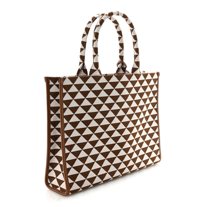 Prada Jacquard Saffiano Triangolo Symbole Embroidered Large Tote Tobacco Talco 3 of 9