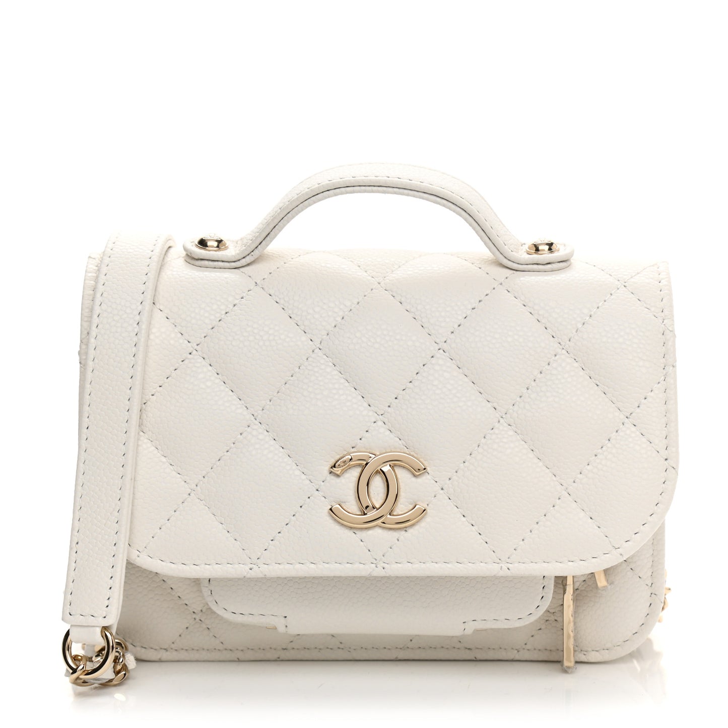 Caviar Quilted Business Affinity Clutch With Chain Flap White