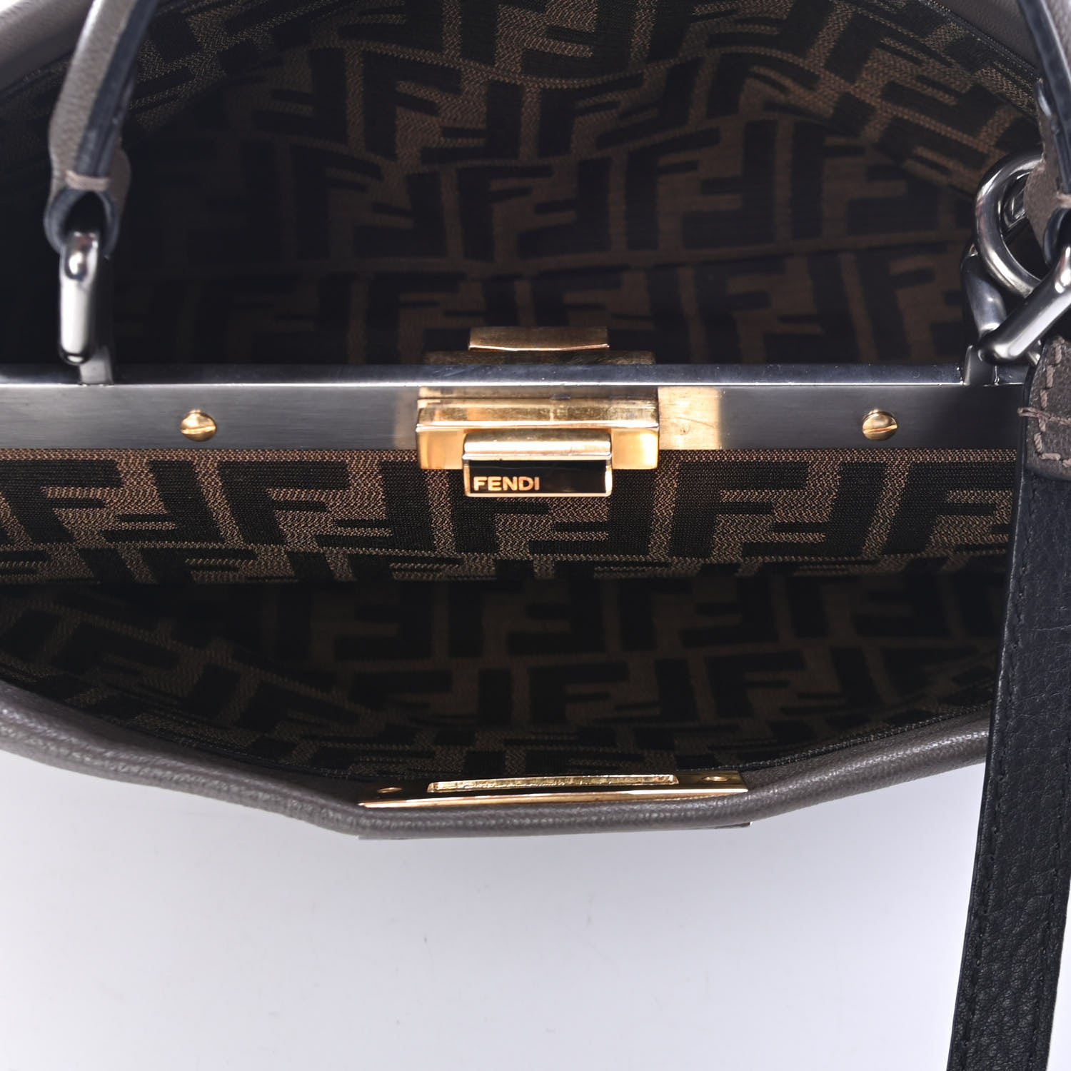 Fendi Goatskin Zucca Medium Peekaboo Iconic Satchel Grigio Tobacco Moro 5 of 5