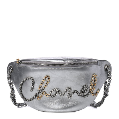 Chanel Metallic Crumpled Calfskin Chain 20s Signe Waist Bag Silver 1 of 4