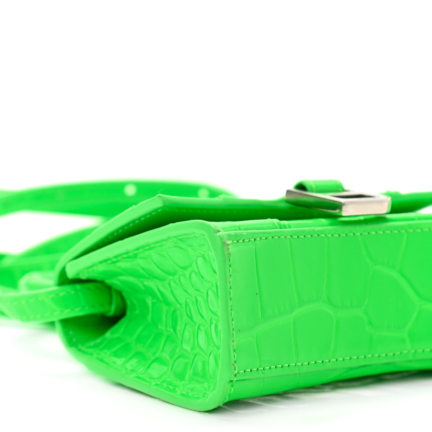 Shiny Calfskin Crocodile Embossed Hourglass Top Handle Bag Mini Fluo Green