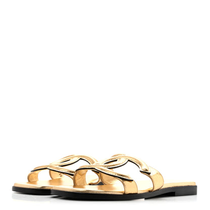 Chanel Crackled Laminated Calfskin CC Cut Out Mules Sandals 37 Gold 4 of 10