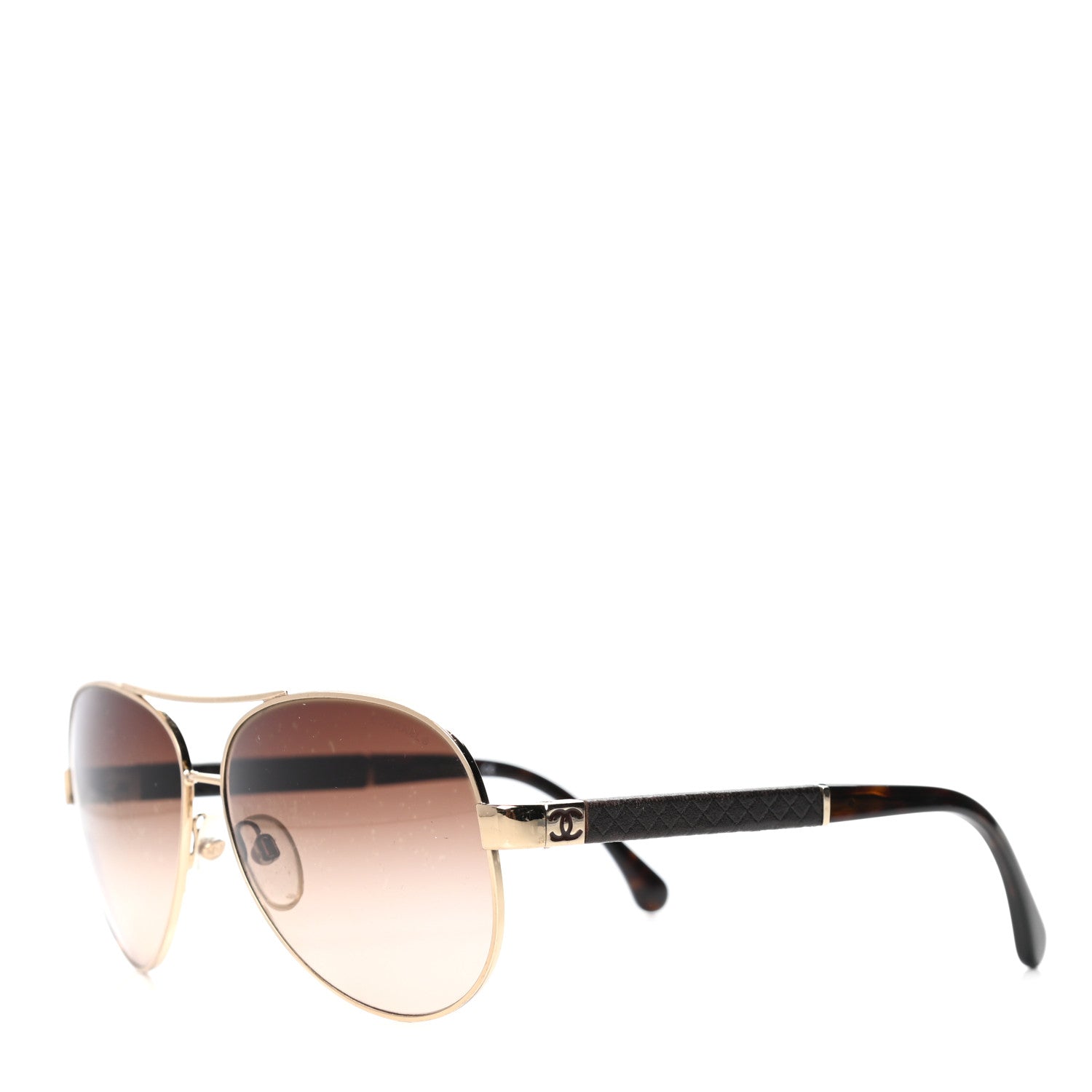 Chanel Lambskin Quilted CC Aviator Sunglasses 4195-Q Brown Gold 1 of 5