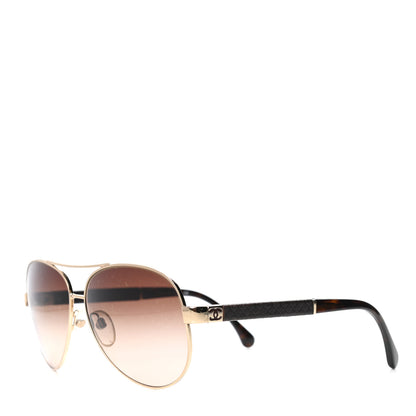 Chanel Lambskin Quilted CC Aviator Sunglasses 4195-Q Brown Gold 1 of 5