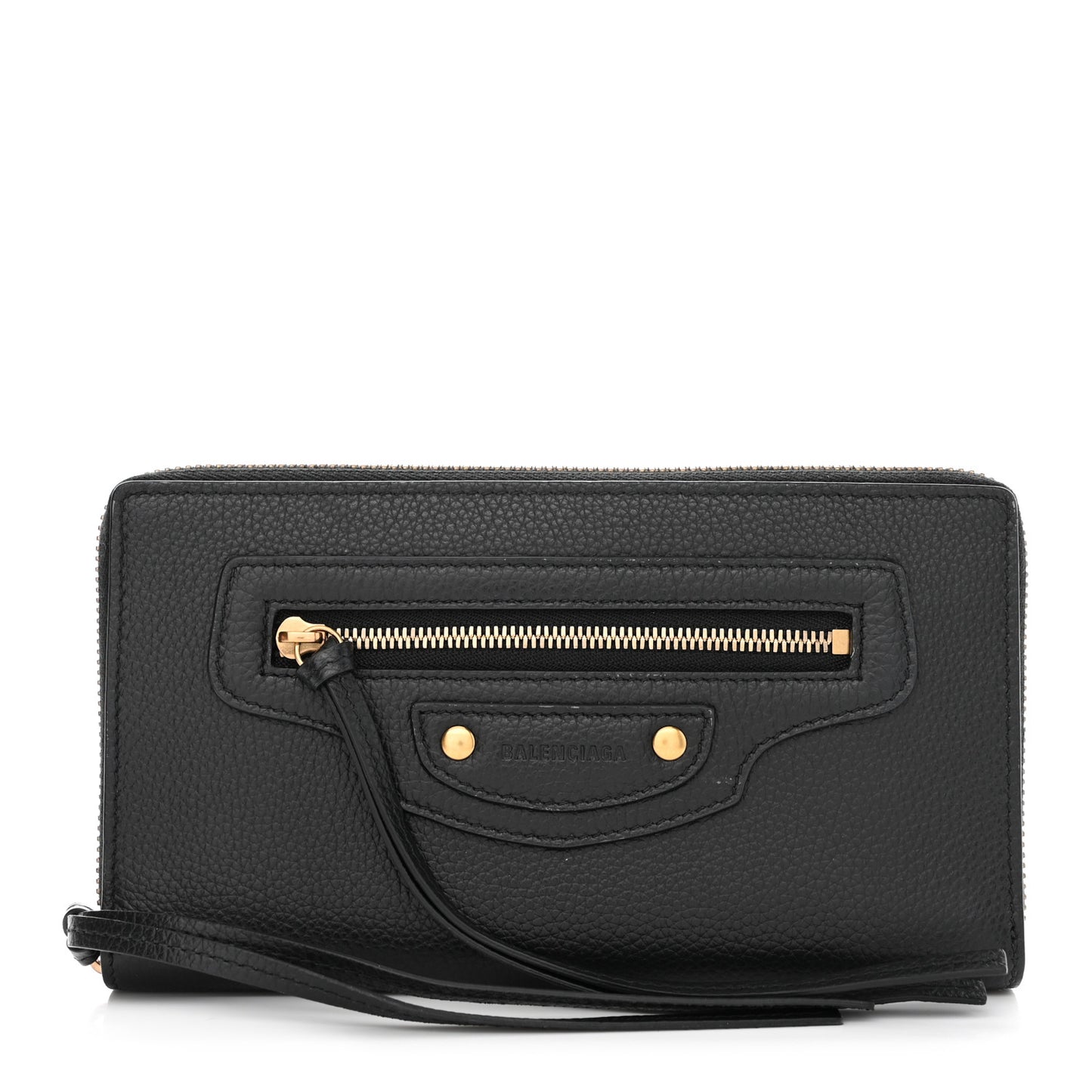 Grained Calfskin Neo Classic Gold Hardware Continental Zip Around Wallet Black
