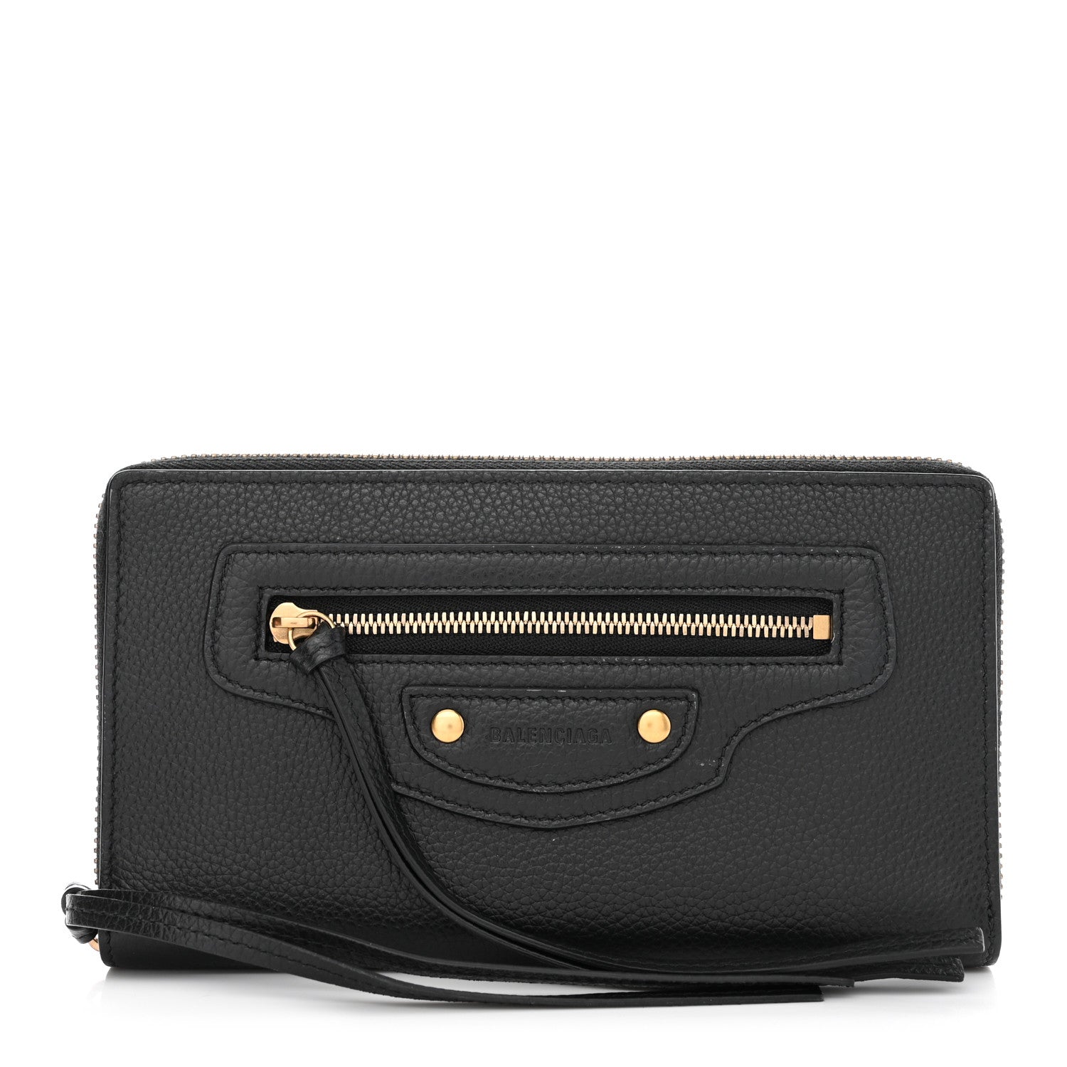 Balenciaga Grained Calfskin Neo Classic Gold Hardware Continental Zip Around Wallet Black 1 of 8
