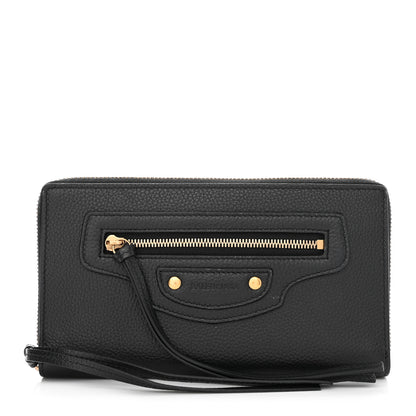 Balenciaga Grained Calfskin Neo Classic Gold Hardware Continental Zip Around Wallet Black 1 of 8