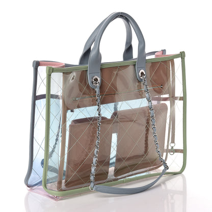 Chanel Lambskin PVC Quilted Medium Coco Splash Shopping Bag Blue Green Pink 4 of 11