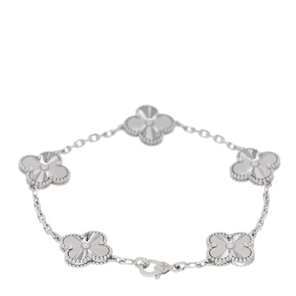 Van Cleef & Arpels 18K White Gold 5 Motifs Guilloche Vintage Alhambra Bracelet 2 of 4