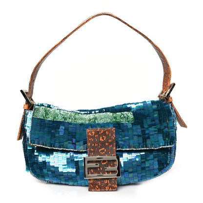 Fendi Sequin Beaded Lizard Baguette Verde Arancio 1 of 11