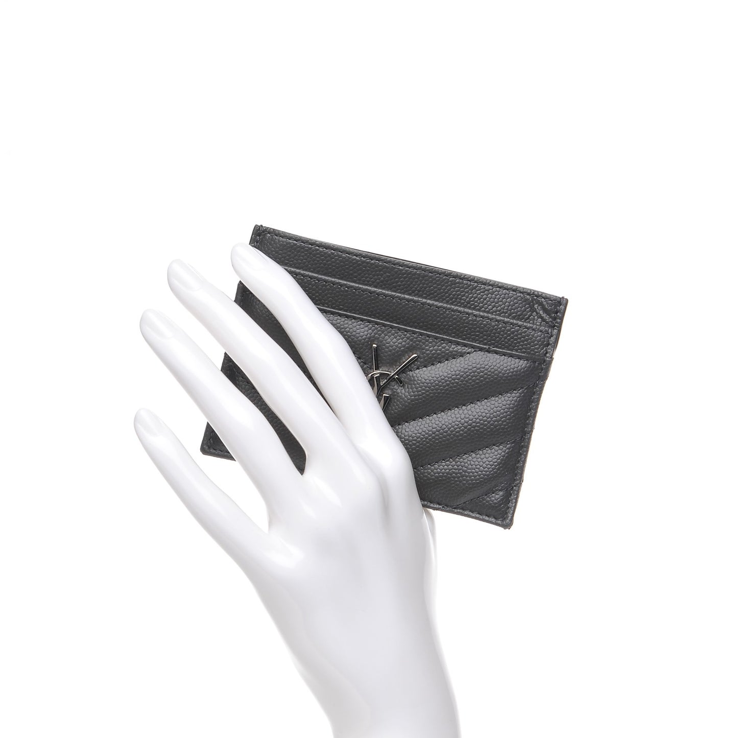 Grain De Poudre Matelasse Chevron Monogram Credit Card Case Dark Anthracite