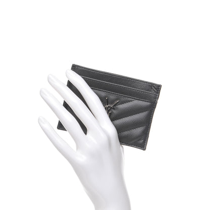 Saint Laurent Grain De Poudre Matelasse Chevron Monogram Credit Card Case Dark Anthracite 2 of 7