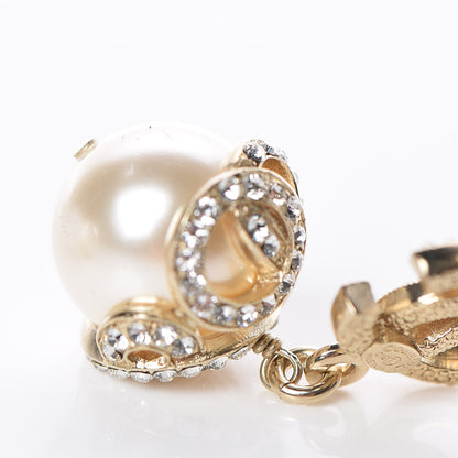 Chanel Crystal Pearl CC Drop Earrings Gold 6 of 6