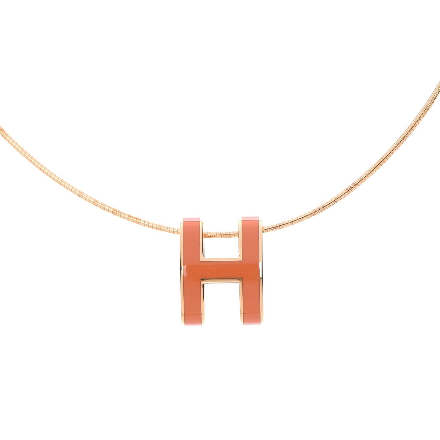 Lacquered Gold Pop H Pendant Necklace Orange