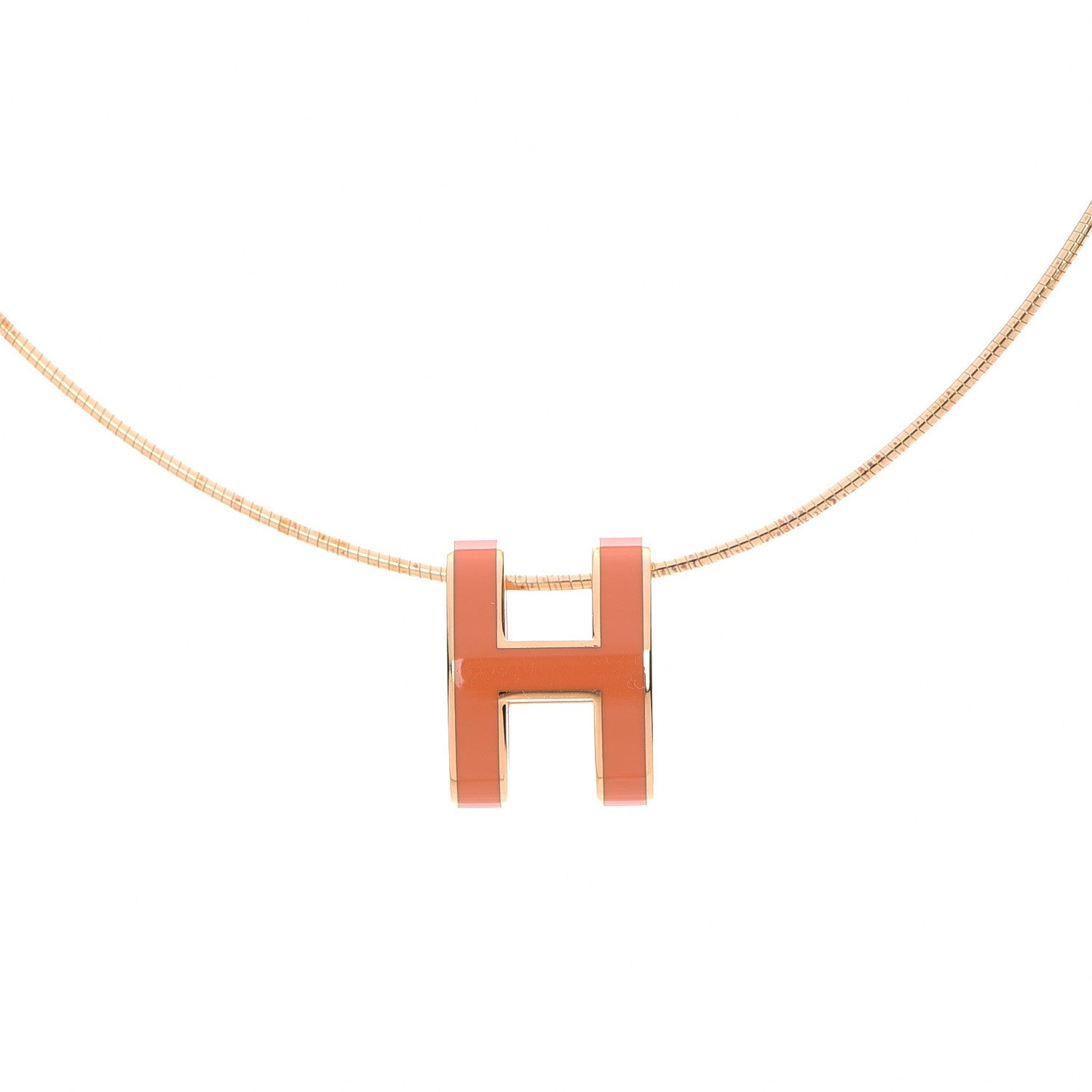 Hermes Lacquered Gold Pop H Pendant Necklace Orange 3 of 6