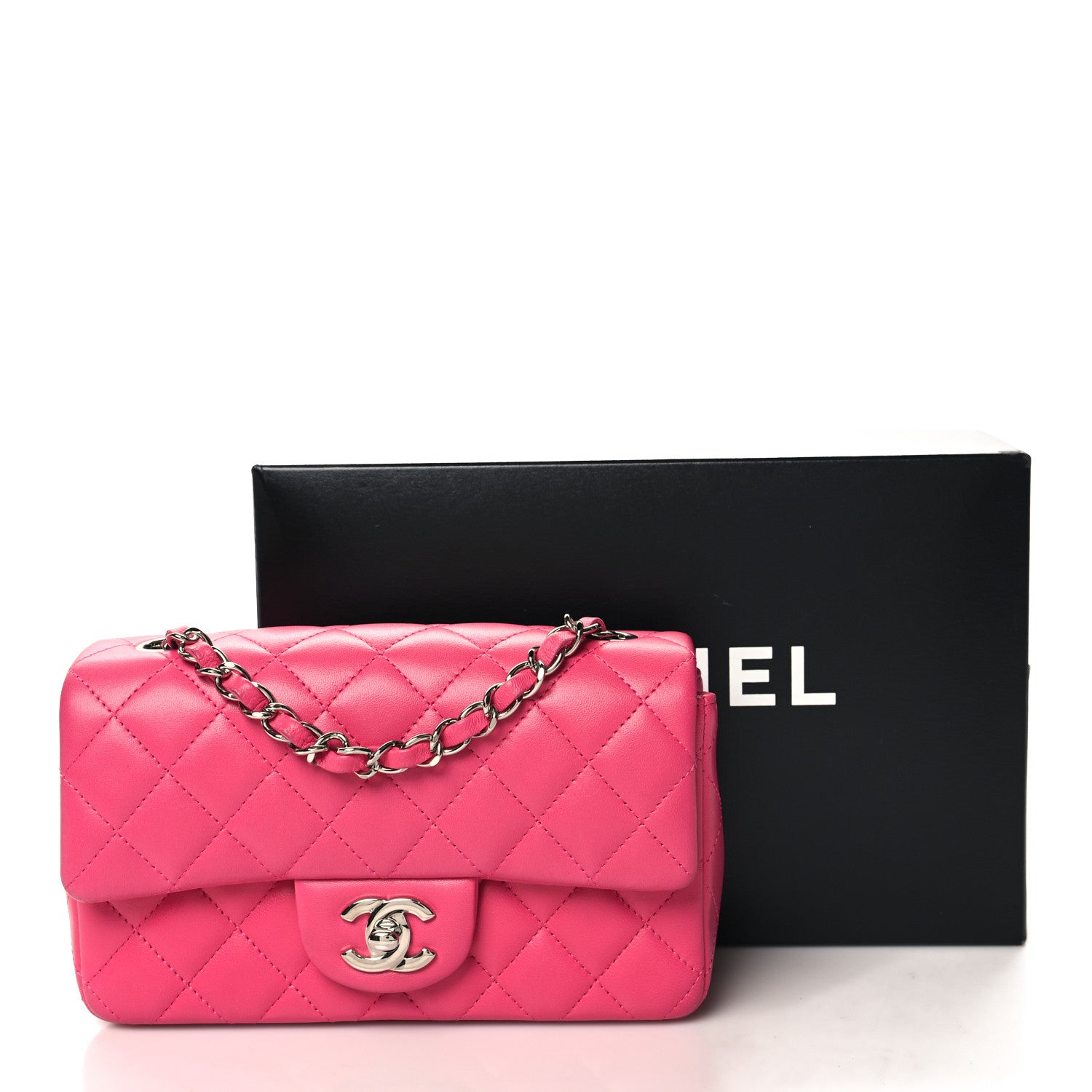 Chanel Lambskin Quilted Mini Rectangular Flap Dark Pink 13 of 13