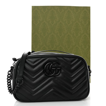 Gucci Calfskin Matelasse Monochrome Small GG Marmont Chain Shoulder Bag Black 9 of 9