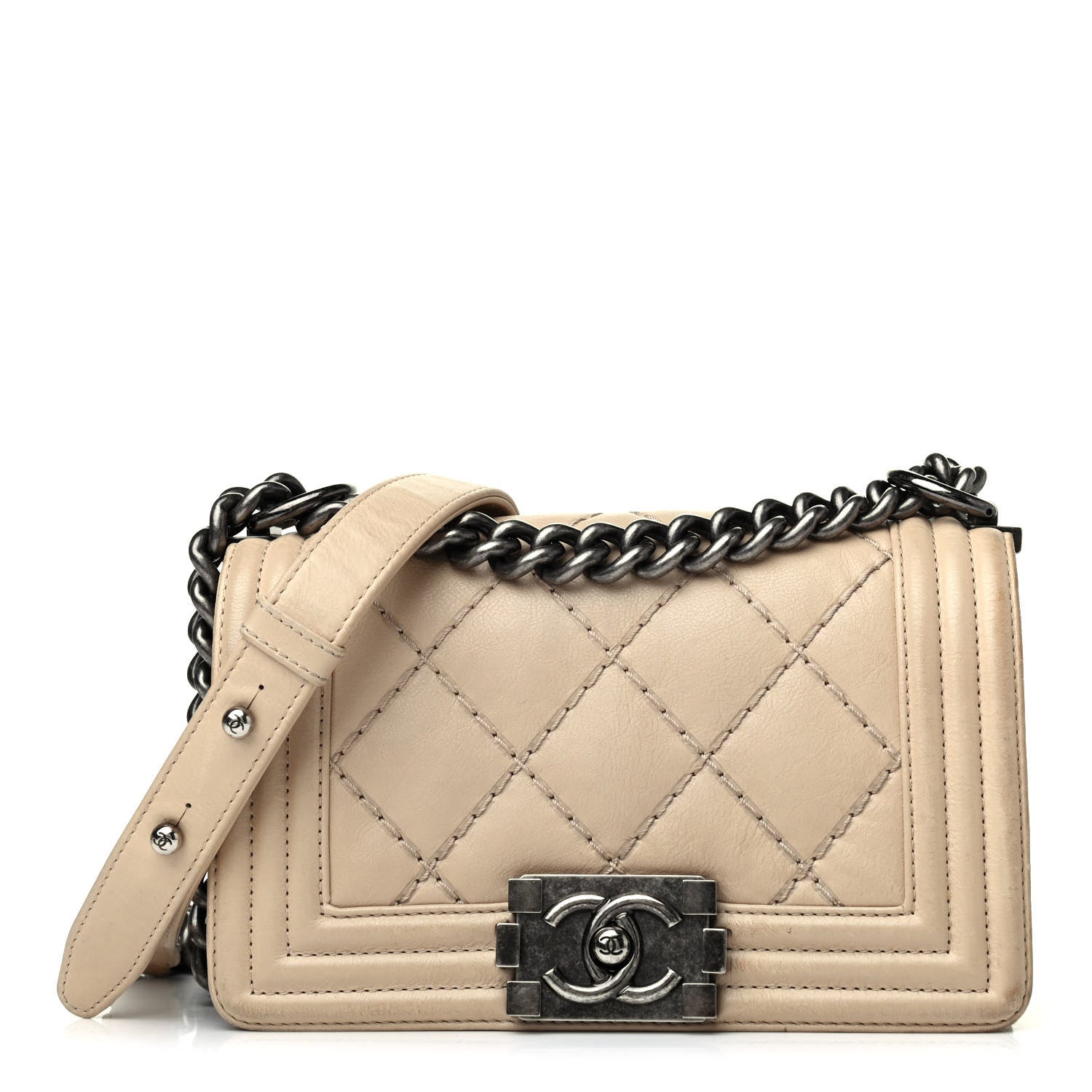 Chanel Calfskin Double Stitch Small Boy Flap Beige 1 of 4
