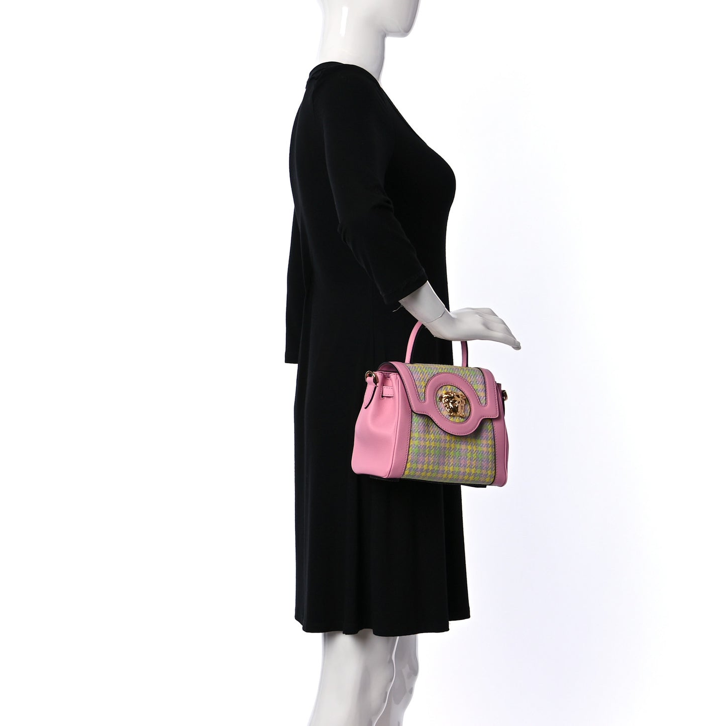 Calfskin Tweed Medusa Small Top Handle Handbag Baby Pink Pineapple