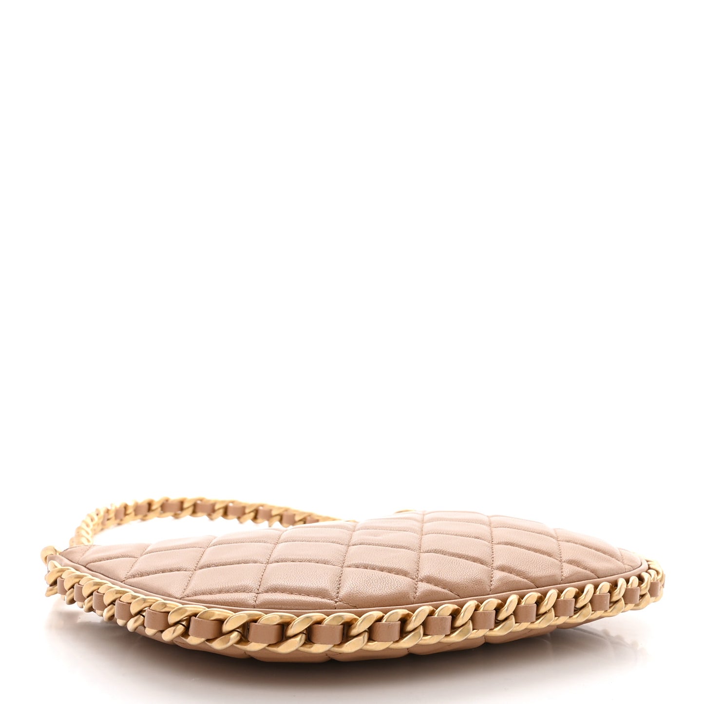 Shiny Crumpled Lambskin Quilted Trendy Chain Around Hobo Dark Beige