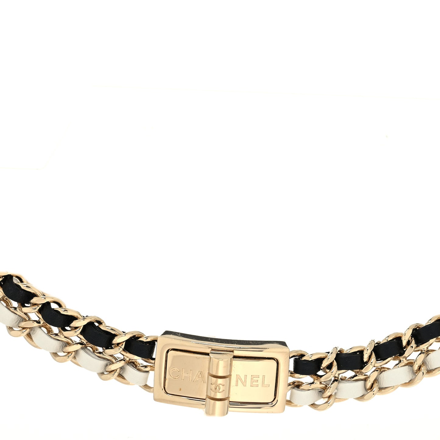 Metal Lambskin Reissue Lock Choker Necklace Black White Gold