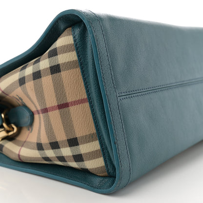 Burberry Haymarket Check Grainy Calfskin Pilgrim Satchel Blue 10 of 16
