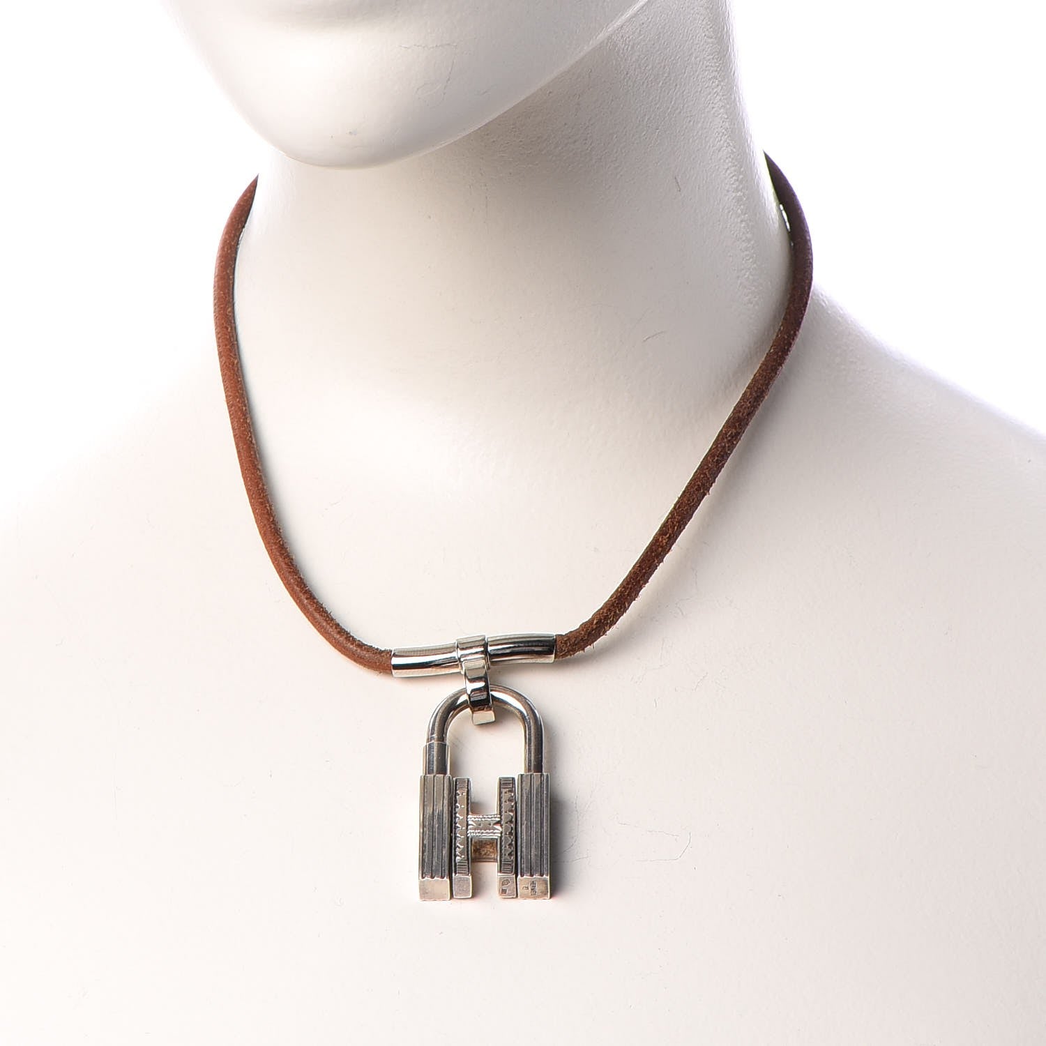 Hermes Sterling Silver Natural Bridle Touareg Cadena Necklace Pendant Bouton 2 of 7