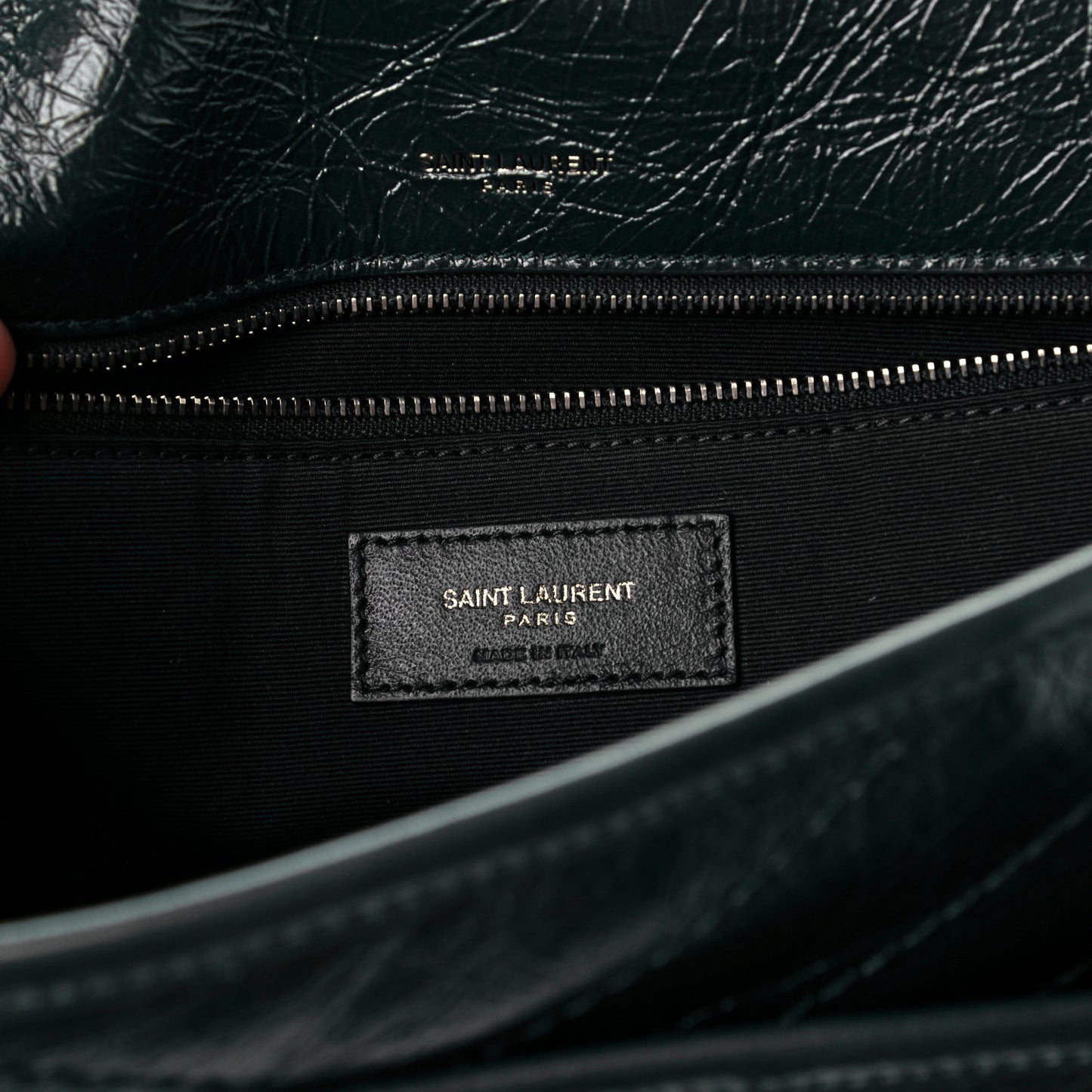 Crinkled Calfskin Matelasse Monogram Baby Niki Chain Satchel Dark Green