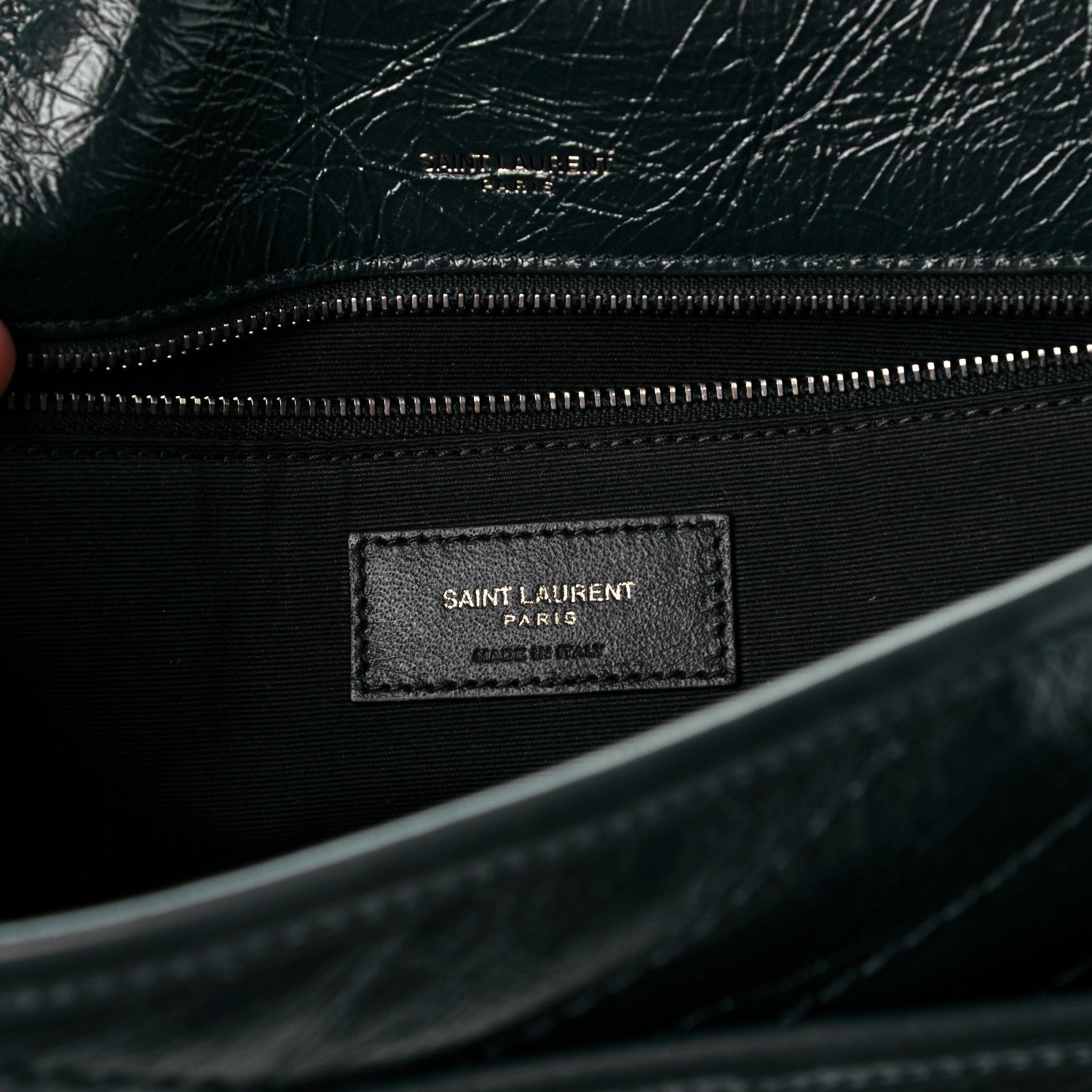 Saint Laurent Crinkled Calfskin Matelasse Monogram Baby Niki Chain Satchel Dark Green 7 of 11