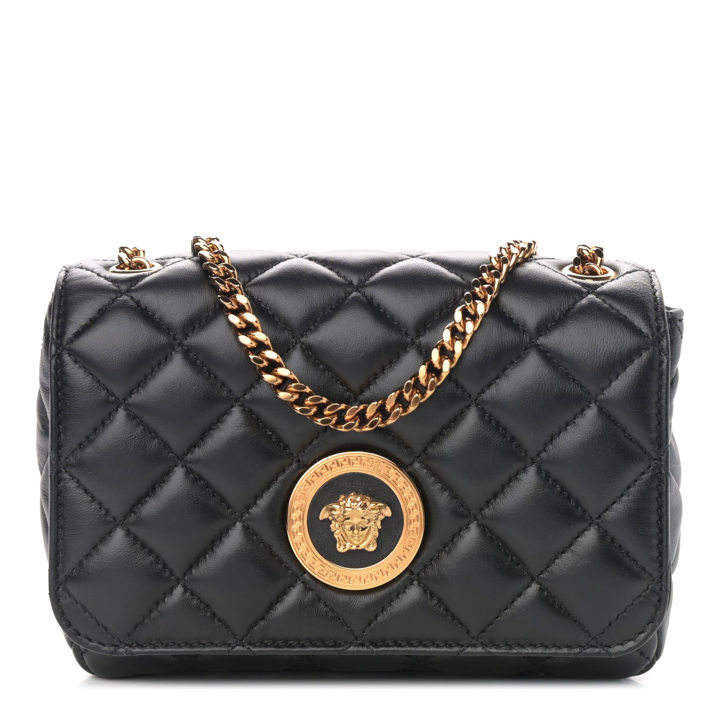 Nappa Quilted Small Medusa Chain Crossbody Black