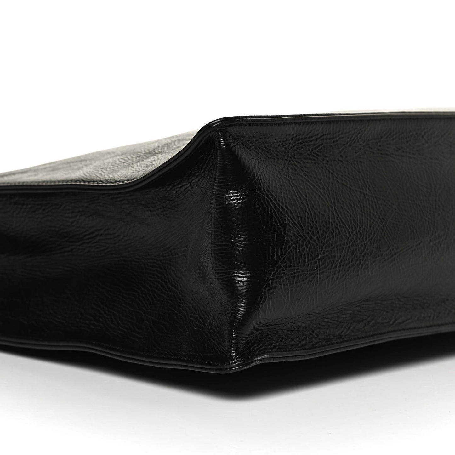 Shiny Aged Calfskin Shopping Bag Black