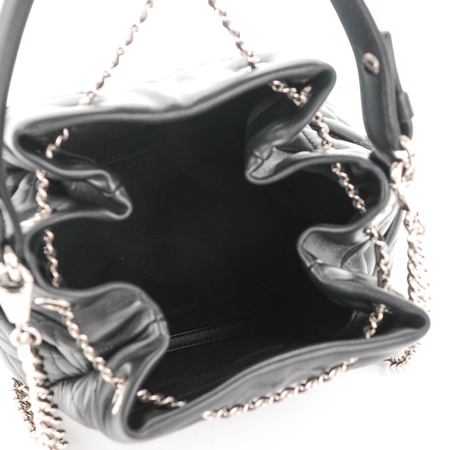 Lambskin Quilted Small CC Chain Drawstring Tote Black