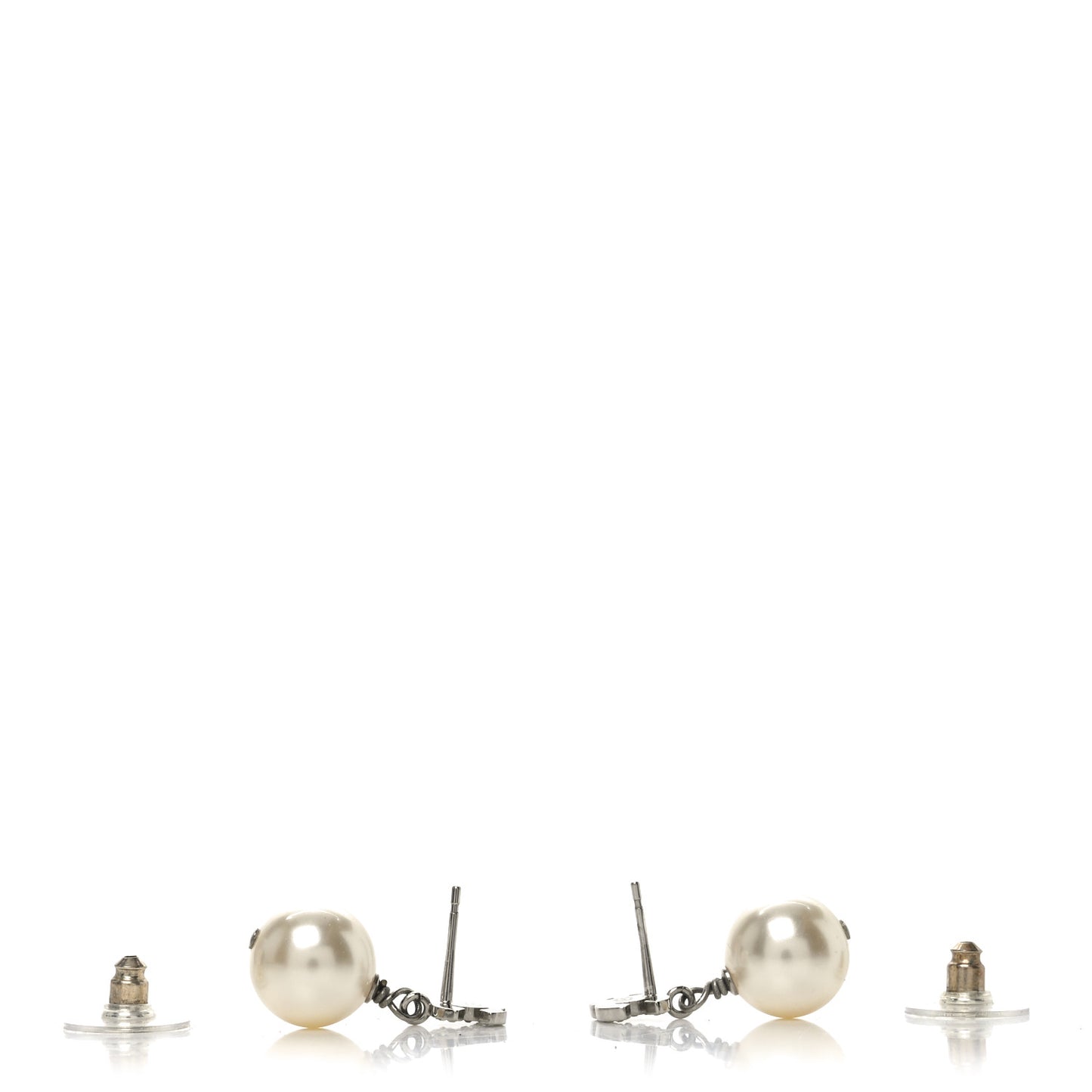 Crystal Pearl CC Drop Earrings Silver Pearly White