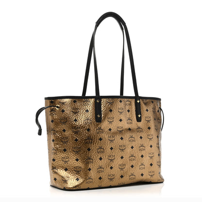 MCM Metallic Visetos Medium Shopper Tote Gold 3 of 10