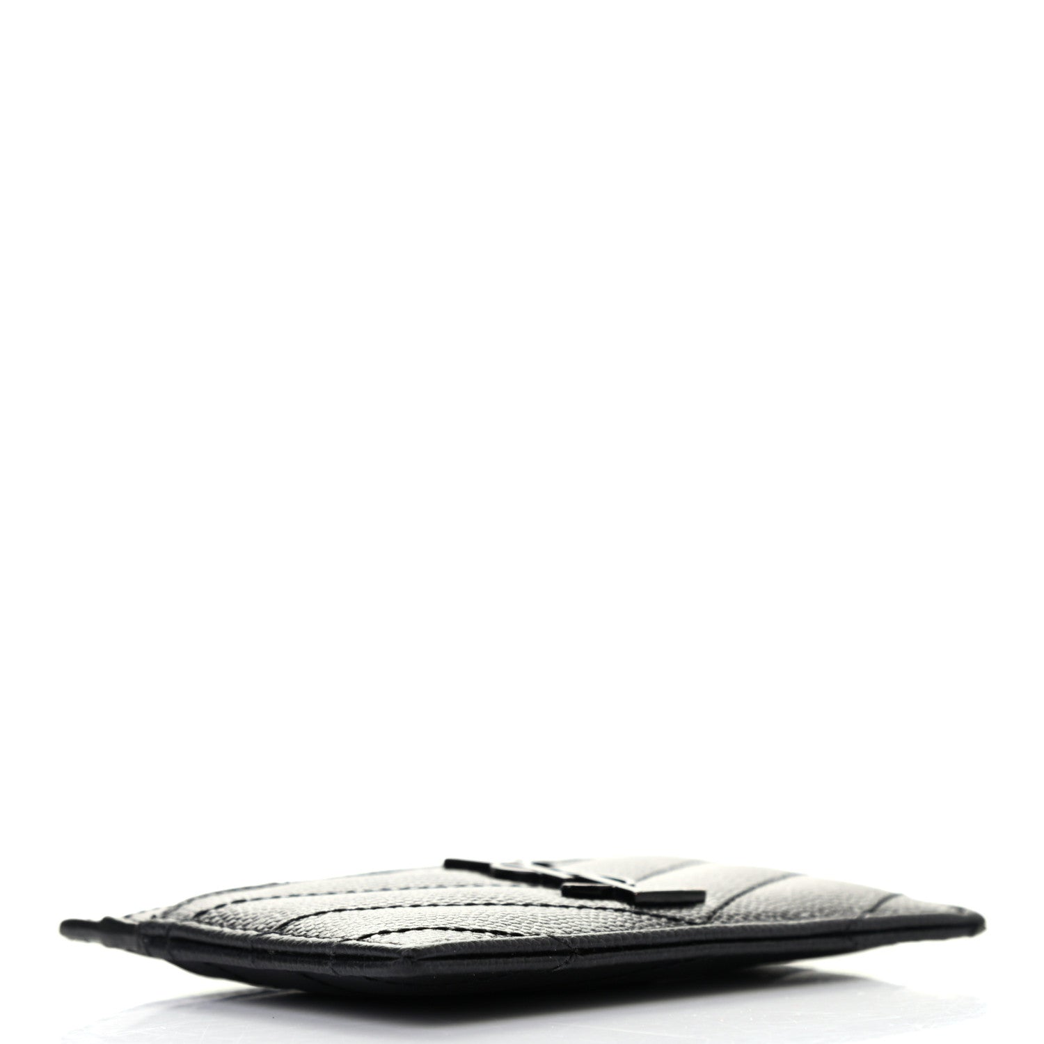 Saint Laurent Grain De Poudre Matelasse Chevron Monogram Credit Card Case Black 3 of 6