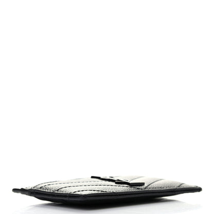 Saint Laurent Grain De Poudre Matelasse Chevron Monogram Credit Card Case Black 3 of 6