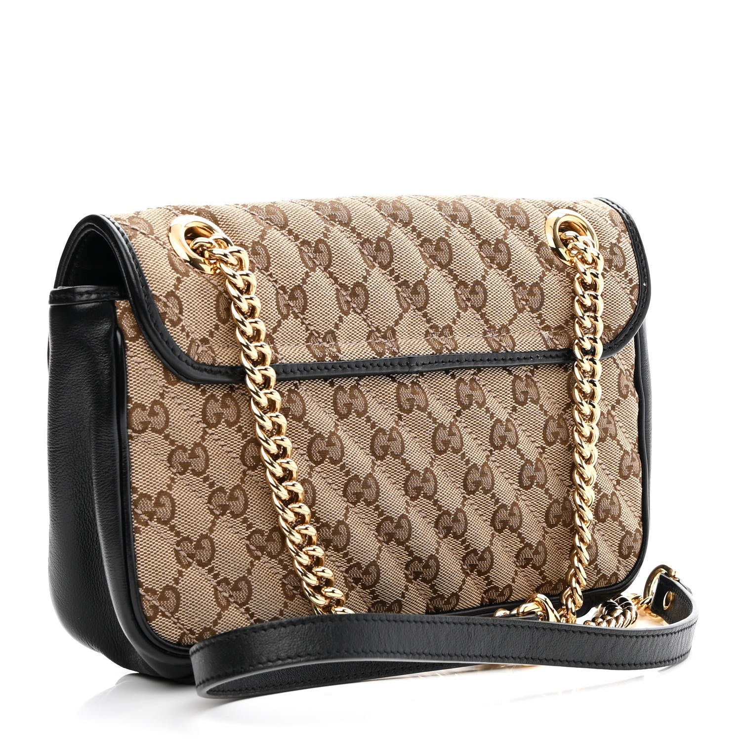 Gucci Monogram Matelasse Diagonal Small GG Marmont Shoulder Bag Beige Black 3 of 9