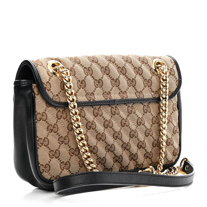 Gucci Monogram Matelasse Diagonal Small GG Marmont Shoulder Bag Beige Black 3 of 9