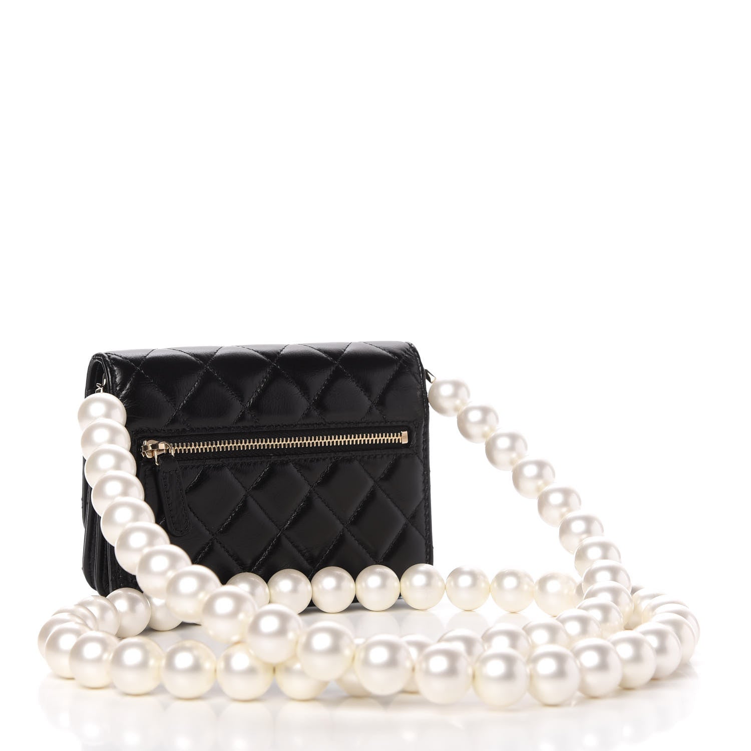 Chanel Calfskin Quilted Mini Maxi Pearls Wallet On Chain WOC Black 3 of 10