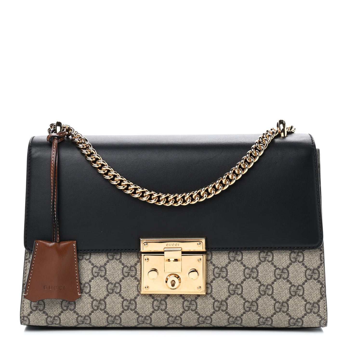 GG Supreme Monogram Calfskin Medium Padlock Shoulder Bag Beige Black Cuir