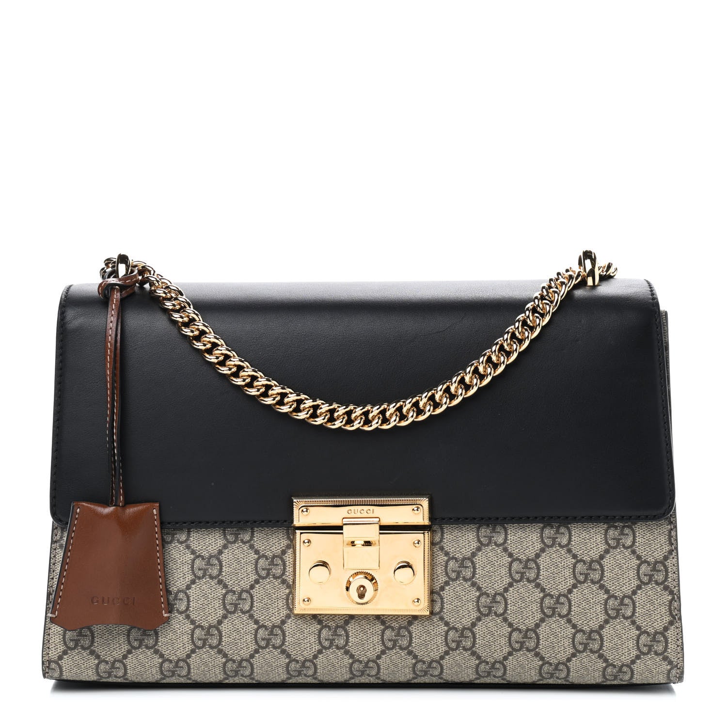 Gucci GG Supreme Monogram Calfskin Medium Padlock Shoulder Bag Beige Black Cuir 1 of 6