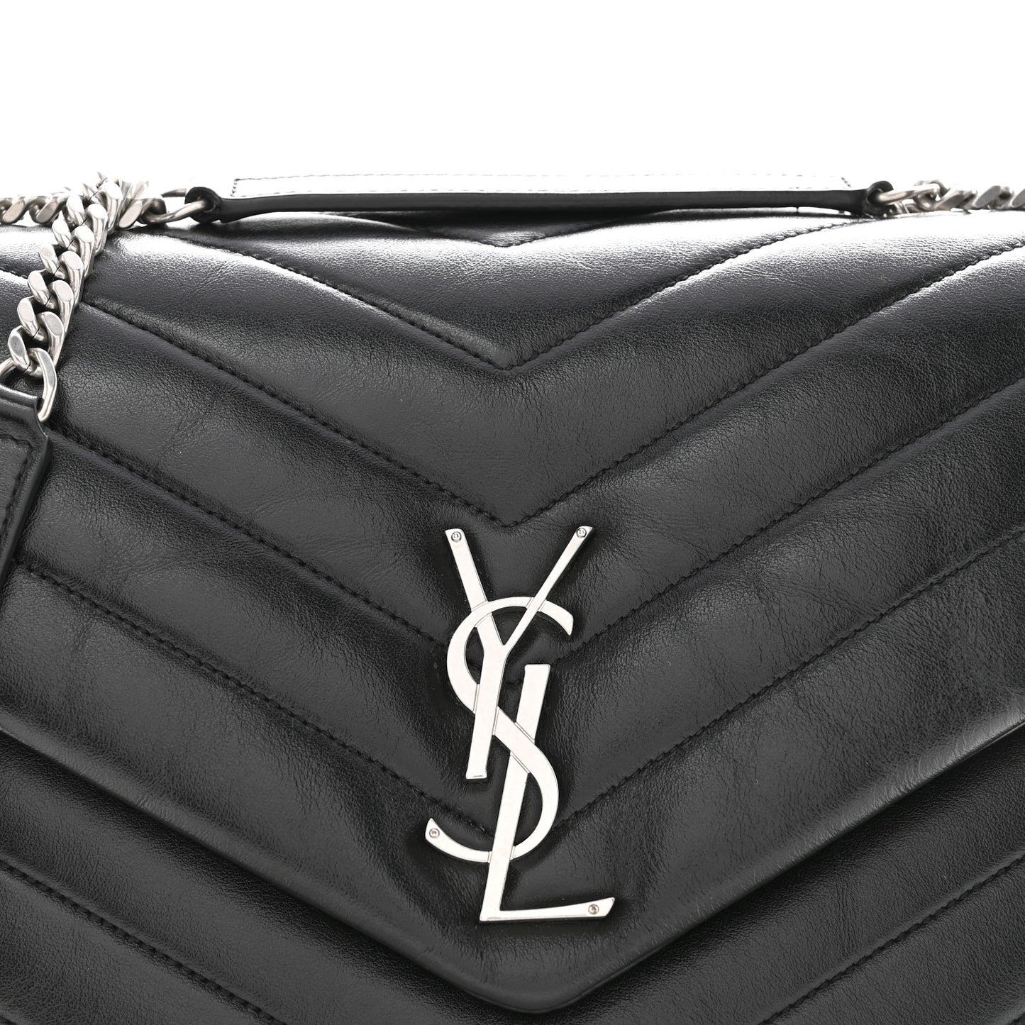 Calfskin Y Quilted Monogram Medium Loulou Chain Satchel Black
