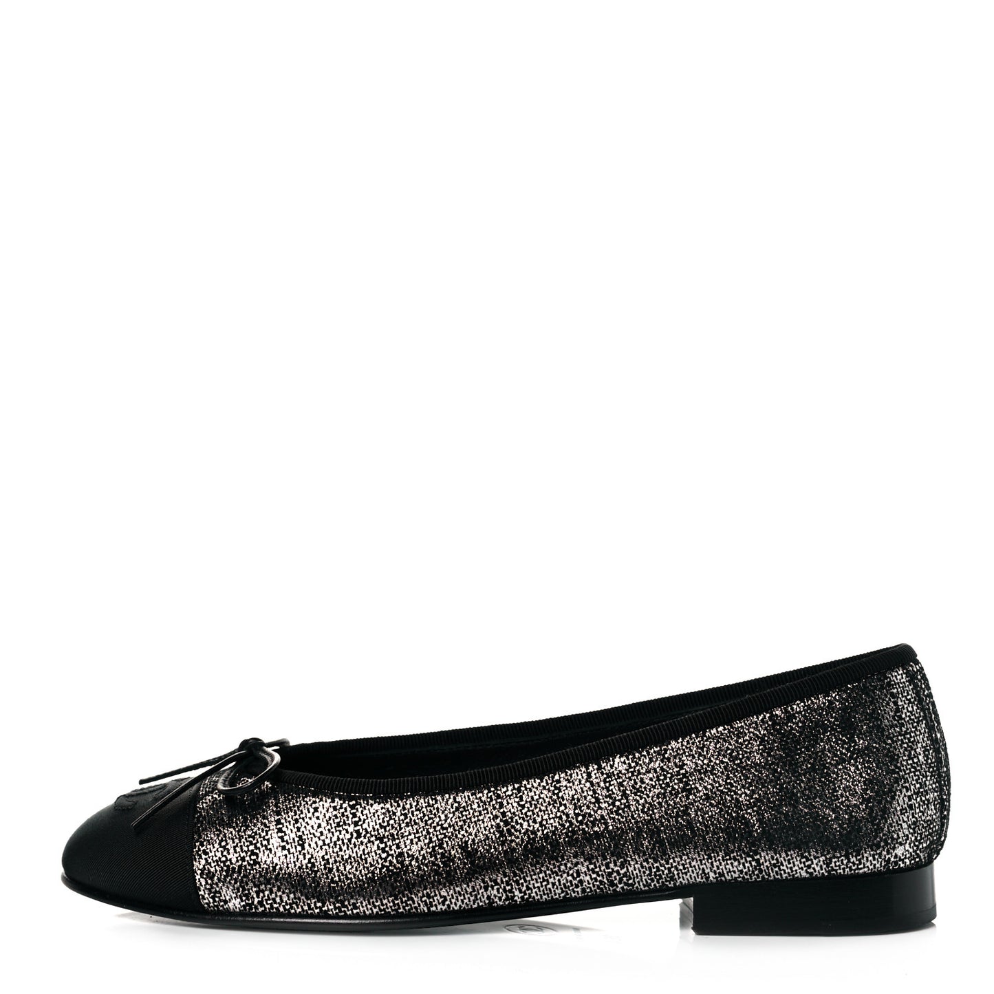Suede Kidskin Grosgrain CC Cap Toe Ballerina Flats 36.5 Silver Black
