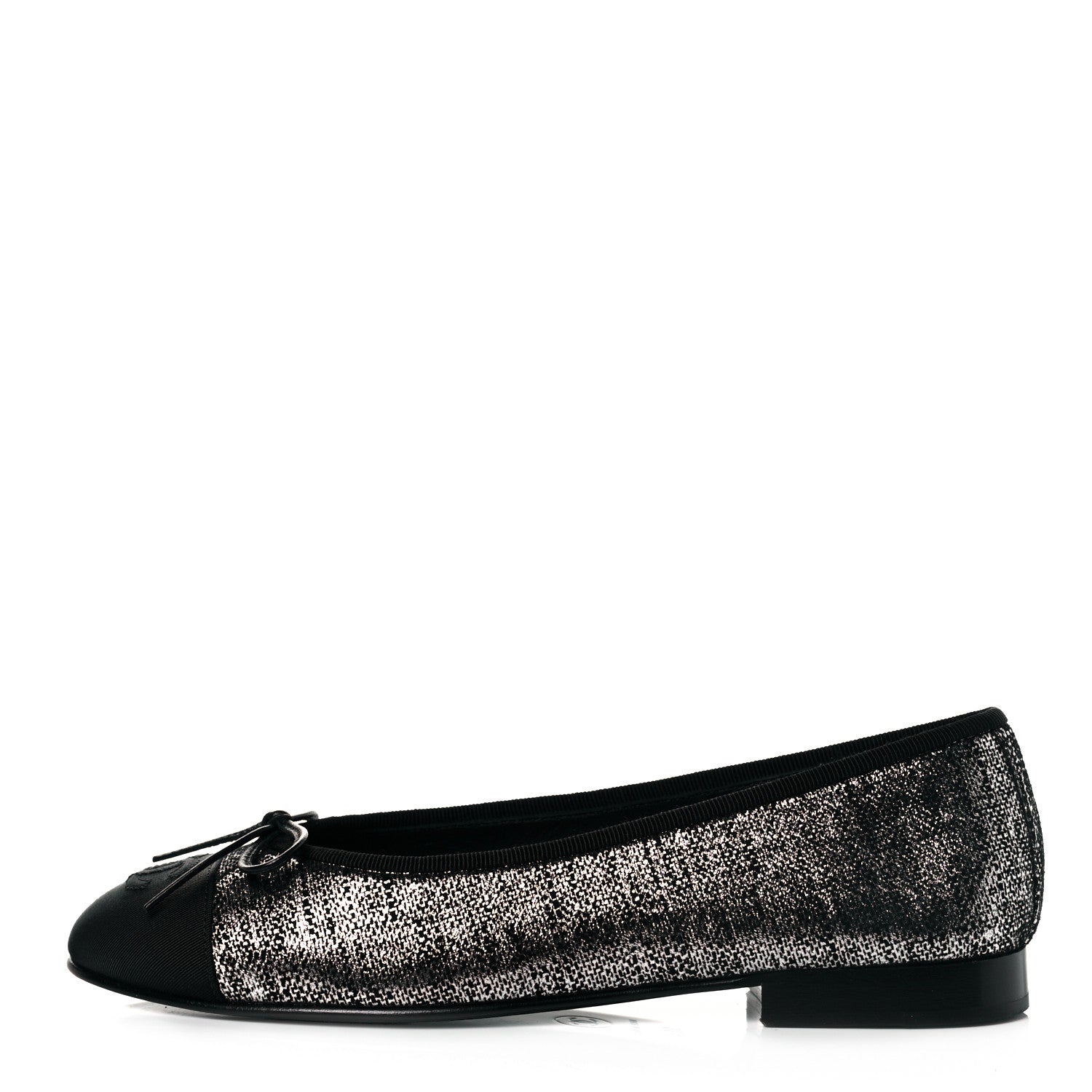 Chanel Suede Kidskin Grosgrain CC Cap Toe Ballerina Flats 36.5 Silver Black 1 of 10