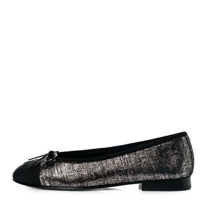 Chanel Suede Kidskin Grosgrain CC Cap Toe Ballerina Flats 36.5 Silver Black 1 of 10