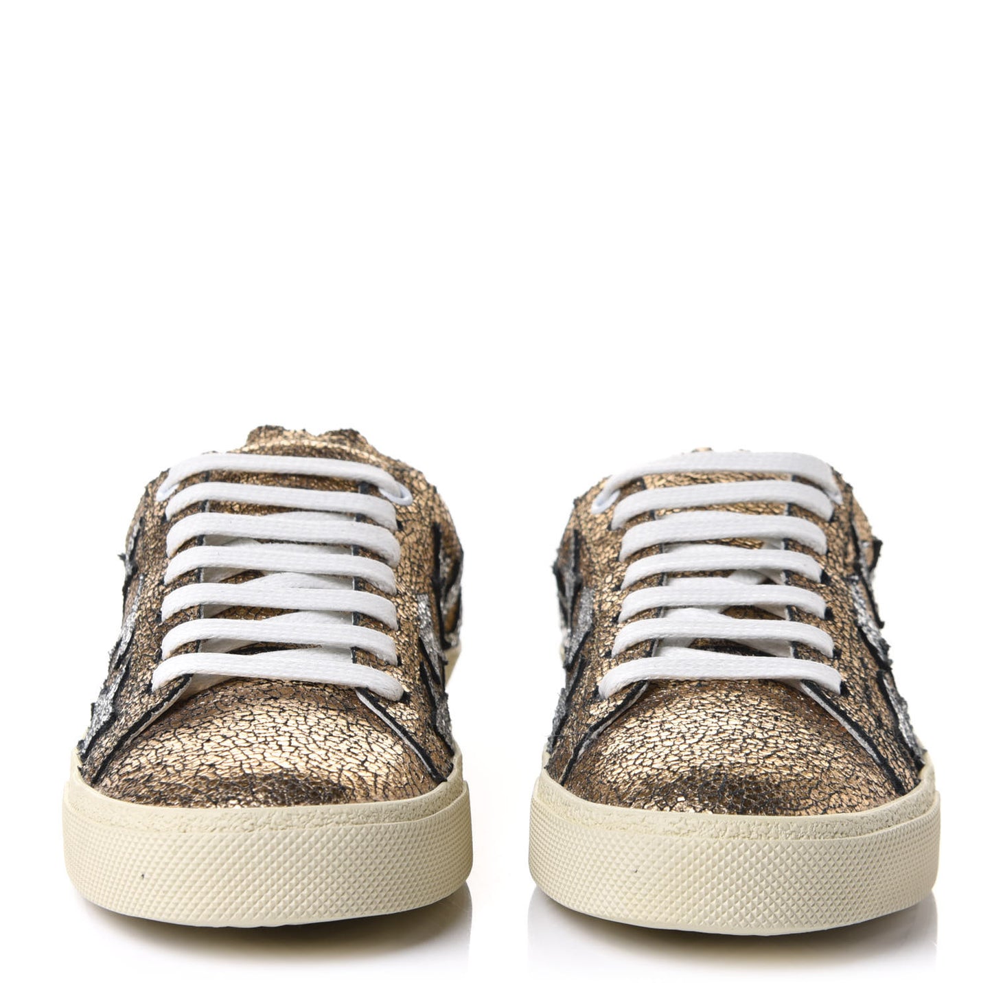 Metallic Calfskin Star Court Sneakers 36 Gold White